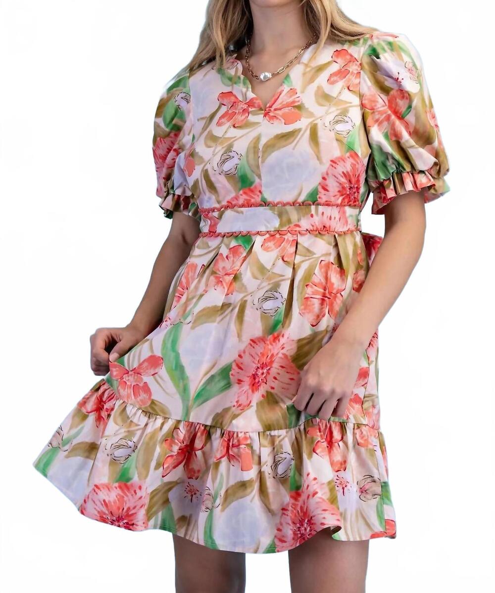 NEW GIGIO floral mini dress in beige